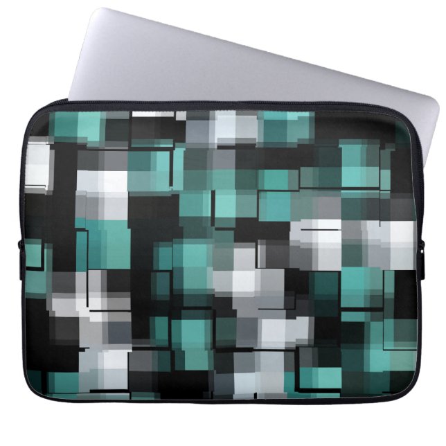 Teal Grönt Blue White Abstrakt Play Laptop Sleeve (Framsidan)