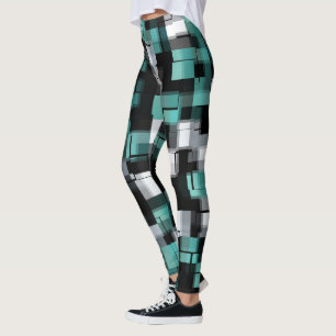 Teal Grönt Blue White Abstrakt Play Leggings