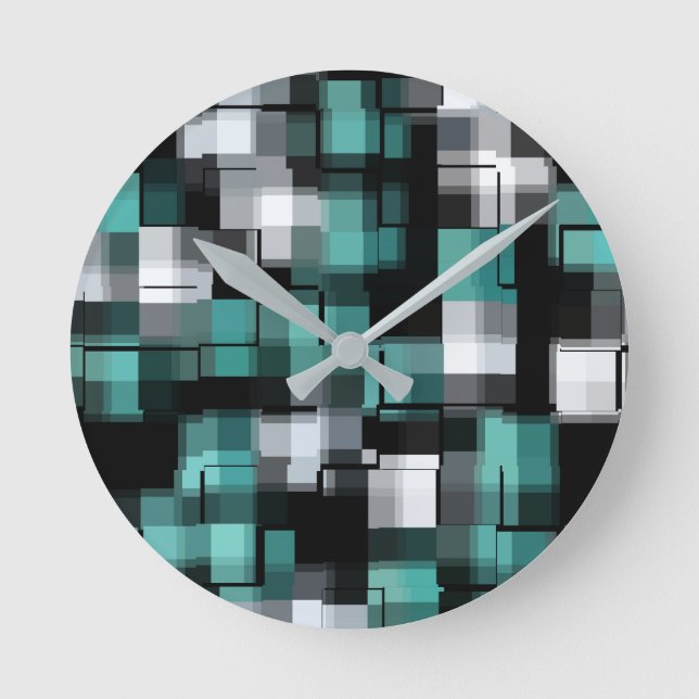 Teal Grönt Blue White Abstrakt Play Rund Klocka (Framsida)