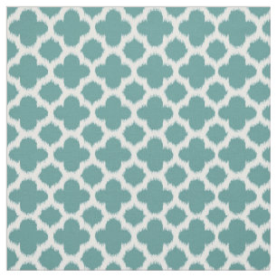 Teal Grönt Blue White Ikat Quatrefoil Mönster Tyg