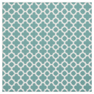 Teal Grönt Blue White Ikat Quatrefoil Mönster Tyg