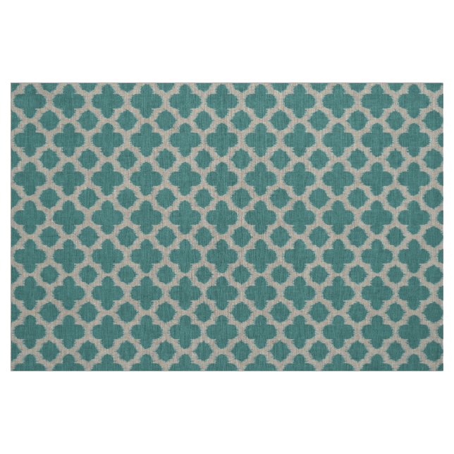Teal Grönt Blue White Ikat Quatrefoil Mönster Tyg (Fat Quarter)