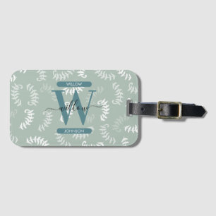Teal Grönt Botanical Löv Monogram Bagagebricka