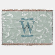 Teal Grönt Botanical Löv Monogram