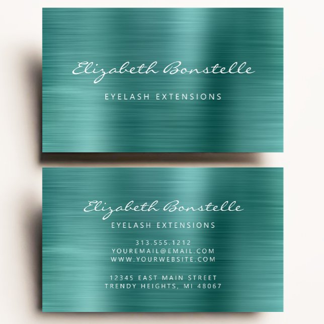 Teal Grönt Brushed Metall-skripttillägg för lash Visitkort (Skapare uppladdad)