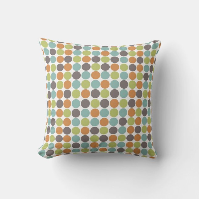 Teal Grönt Bruten Orange Taupe Brown Polka dots Kudde (Framsida)