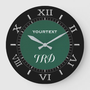 Teal Grönt Carbon Fiber Personlig Monogram Dial Stor Klocka