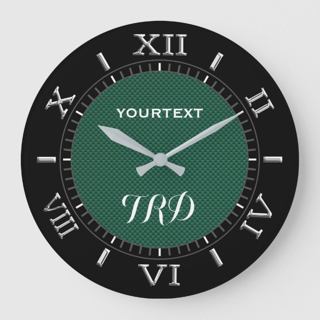Teal Grönt Carbon Fiber Personlig Monogram Dial Stor Klocka (Framsida)