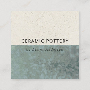 TEAL-GRÖNT CERAMISK POTTERI GLASERAD SPECKELLT ST FYRKANTIGT VISITKORT