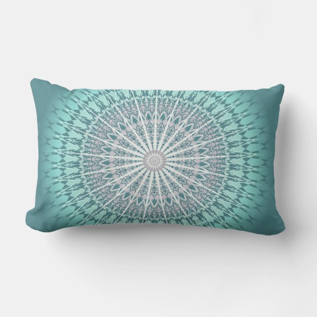 Teal Grönt Chevron Mandala Lumbarkudde (Framsida)