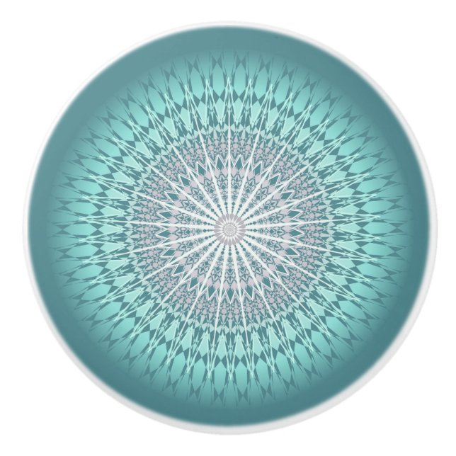 Teal Grönt Chevron Mandala Modern Knopp (Framsidan)