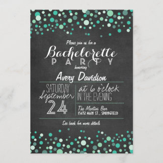 Teal Grönt Confetti Chalkboard Bachelorette Party Inbjudningar