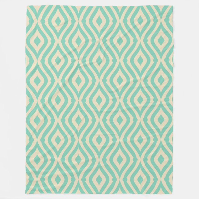 Teal-Grönt & Cream Retro Geometric Mönster Fleecefilt (Framsidan)