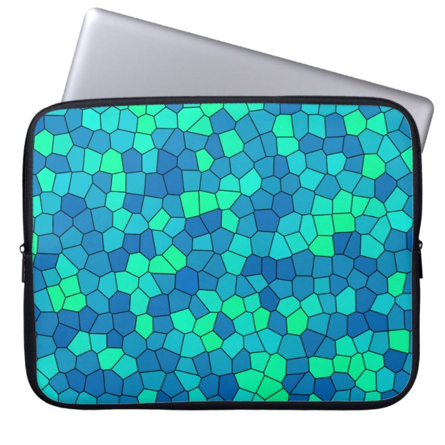 Teal Grönt Cyan Blue Stached Glass Mönster Laptop Fodral (Framsidan)