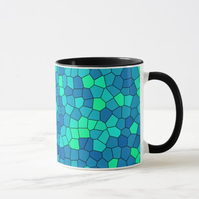 Teal Grönt Cyan Blue Stached Glass Mönster Mugg (Höger)