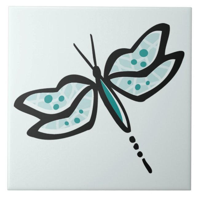 Teal Grönt Dragonfly Kakelplatta (Framsidan)