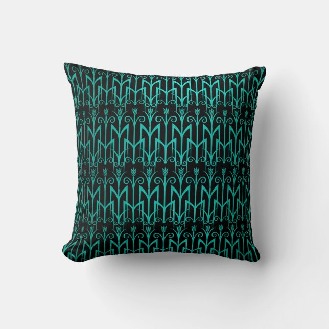 Teal Grönt Egyptian Reed Grass Färg Art Deco Kudde (Framsida)
