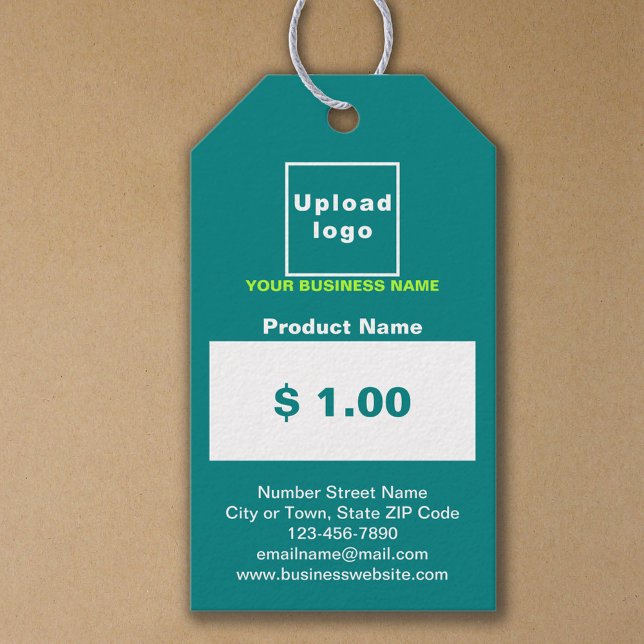 Teal Grönt Färg Business Product Pris Märkre Presentetikett (Teal green color business product price tag)