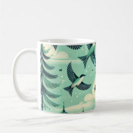 Teal Grönt Forest and Birds Mönster Kaffemugg