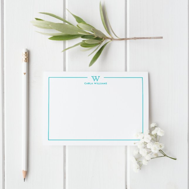 Teal Grönt Formal Classic Family Monogram Minimal  Anteckningskort (Skapare uppladdad)