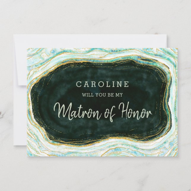 Teal Grönt Geode Matron of Honor Frieri Card (Framsida)