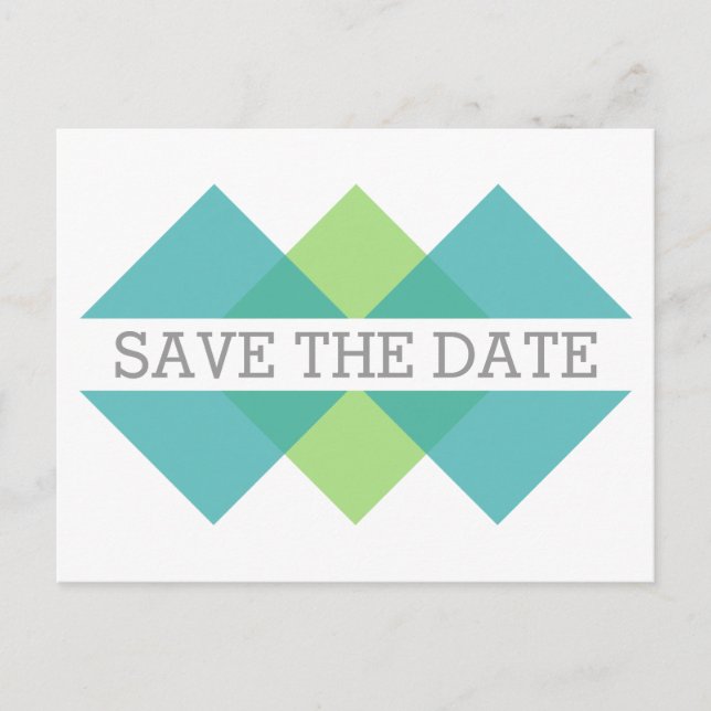 Teal Grönt Geometric Triad Save Date Postcard Meddelande Vykort (Framsida)