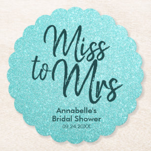 Teal Grönt Glitter Glam Miss till Mrs Möhippa Underlägg Papper