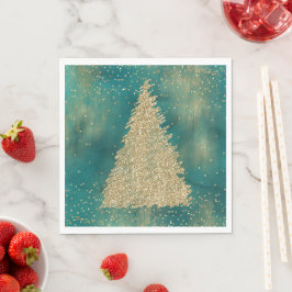 Teal Grönt Glitter Gnistra Julgran Pappersservett