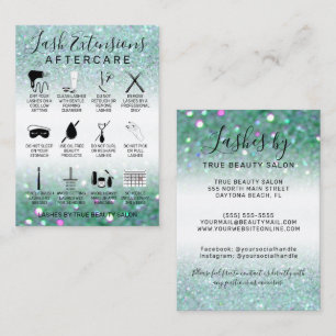 Teal Grönt Glitter Lash Extensions Aftercare-ikon Visitkort
