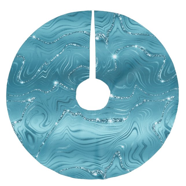 Teal Grönt Glitter Rand Julgransmatta Borstad Polyester (Framsidan)