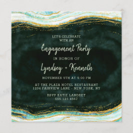 Teal Grönt & Guld Agate Geode Förlovningsfest Inbjudningar