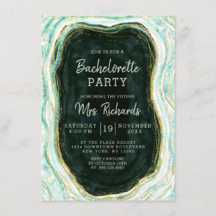 Teal Grönt & Guld Agate Marble Bachelorette Party Inbjudningar