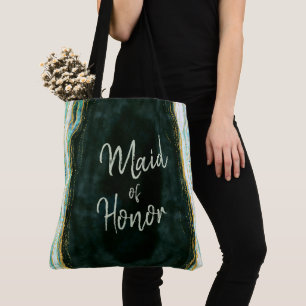 Teal Grönt & Guld Agate Marble Geode Maid of honor Tygkasse