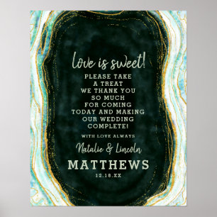Teal Grönt & Guld Geode Kärlek är Sweet Bröllop Si Poster