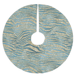 Teal Grönt Guld Glitter Zebra tryck Julgransmatta Borstad Polyester