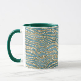 Teal Grönt Guld Glitter Zebra tryck    Mugg