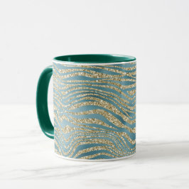 Teal Grönt Guld Glitter Zebra tryck Mugg