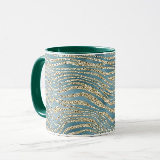 Teal Grönt Guld Glitter Zebra tryck    Mugg (Framsida vänster)