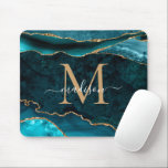 Teal Grönt Guld Gnistra Agate Geode Monogram Musmatta<br><div class="desc">Modern Glam Teal Grönt Guld Glitter Gnistra Agate Geode Gemstone Elegant Feminine Monogram-skript Namn Mouse Pad</div>