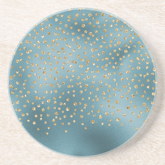 Teal Grönt Guld Luxe Glam Glitter Dots Underlägg (Framsidan)