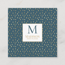 Teal Grönt Guld RainDrop Modern Trendig Monogram Fyrkantigt Visitkort