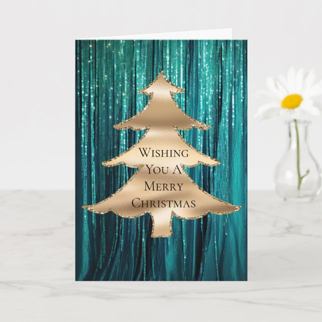 Teal Grönt Guld Tinsel Julgran Kort (Liten växt)