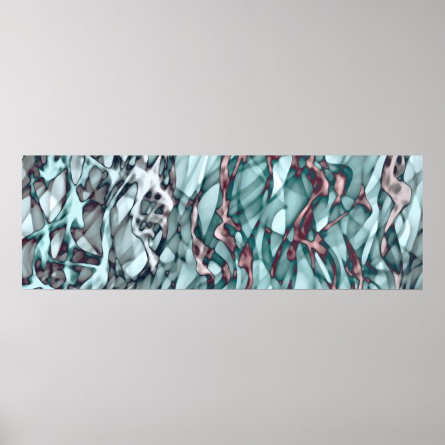 Teal Grönt Gult Orange Guld Red Abstrakt Art Poster (Framsidan)