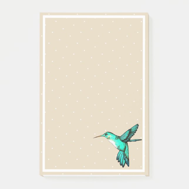 Teal Grönt Hummingbird & White Dots Post-it Block (Framsida)
