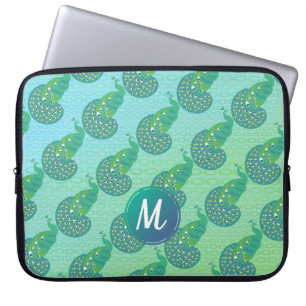 Teal Grönt iridescent Peacock Mönster Monogram Laptop Fodral