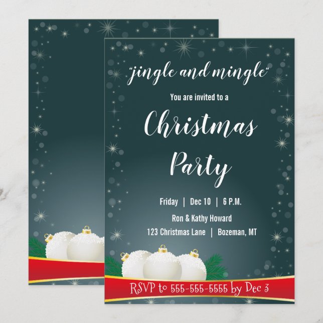 Teal Grönt Jingle och Mingle jul Party Inbjudningar (Fram/baksida)