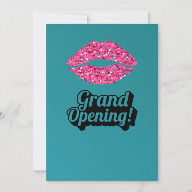 Teal Grönt Läppar Beauty Salon Grand Open Inbjudningar (Framsida)