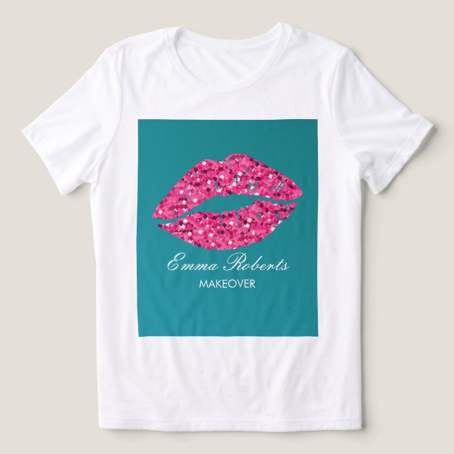 Teal Grönt Läppar Beauty Salon T Shirt (Design Framsida)
