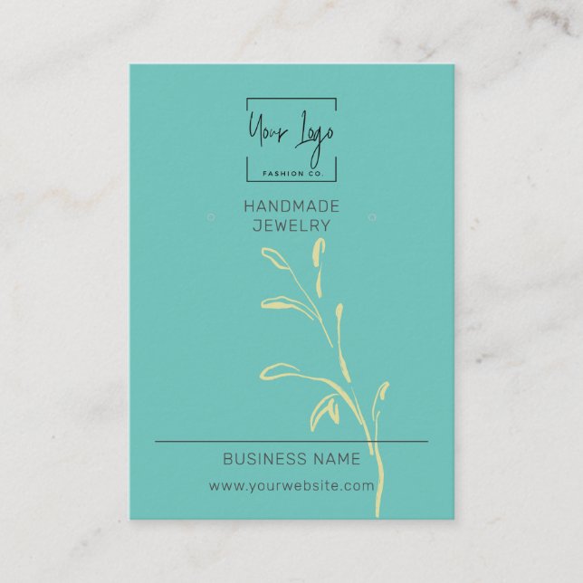 Teal Grönt Löv QR Mode judiskt Visning Card (Framsida)