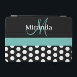 Teal Grönt Monogram Black White Polka Dot iPad Mini Skydd<br><div class="desc">Chic och trendig med svart, teal grönt och vitt. Alltid i stil med polka dots. Perfekt eller gör det åt dig själv. Anpassa för att passa dig. Använda din familj namn eller din första namn eller använda din egen text. Berätta om du behöver hjälp med att skapar det här mer...</div>